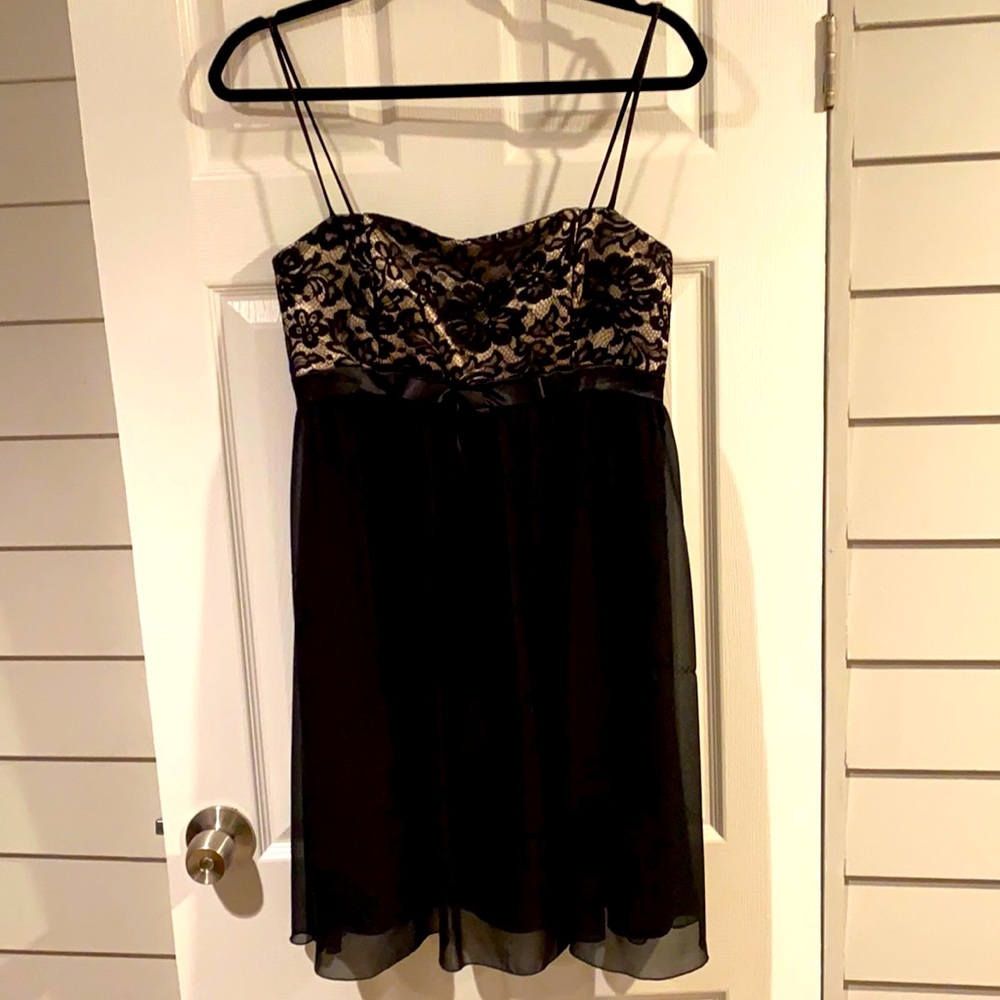 Lace overlay black and cream babydoll style dress